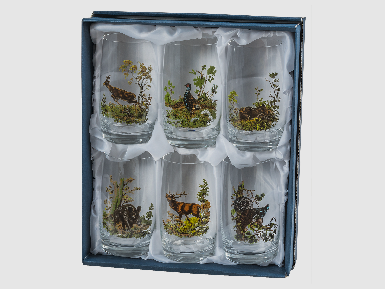 6 mugs à bière avec décor de chasse coloré