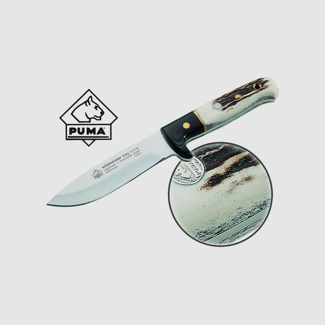 PUMA IP Jagdmesser WILDMEISTER STAG, Klinge 117 mm, Stahl 440C, Hirschhorn-Griff, inkl. Scheide