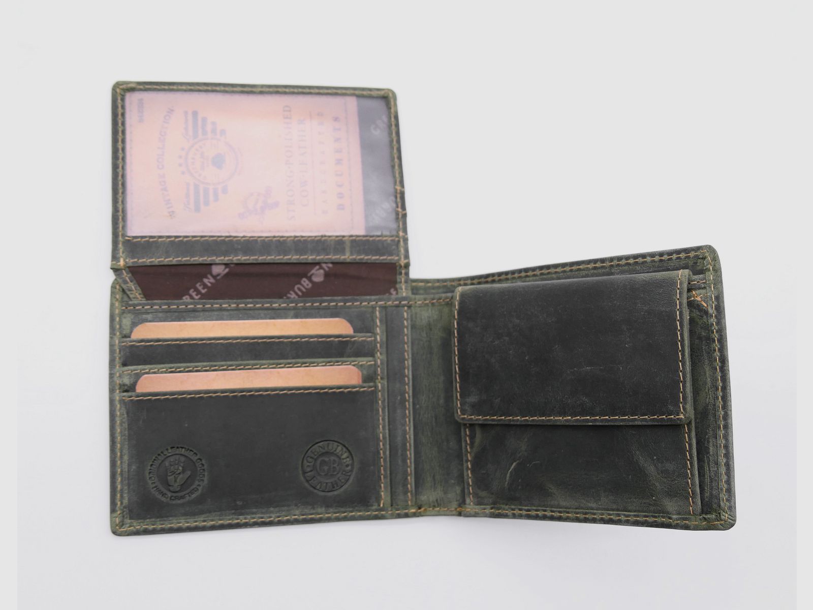 Greenburry leather wallet olive Vintage Animal Collection stag 1705-stag-30