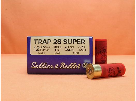 S&B Sellier & Bellot cartridges 12/70 S&B/ Sellier&Bellot 28g 2.4mm/ No.7.5 pack of 25 cartridges (Super Trap 28)