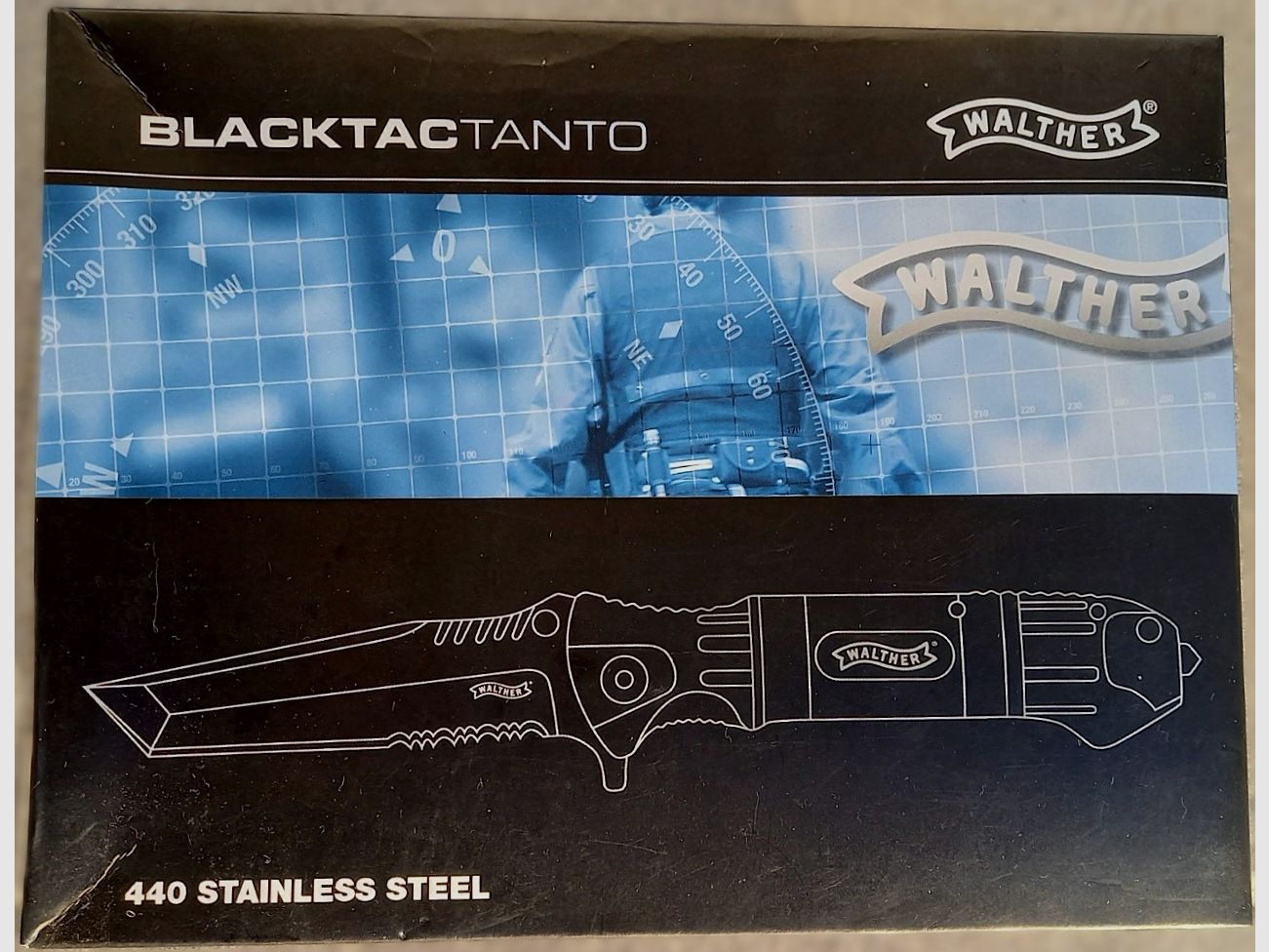 Walther Black Tanto Knife folding knife rescue pocket knife glass breaker case EDC