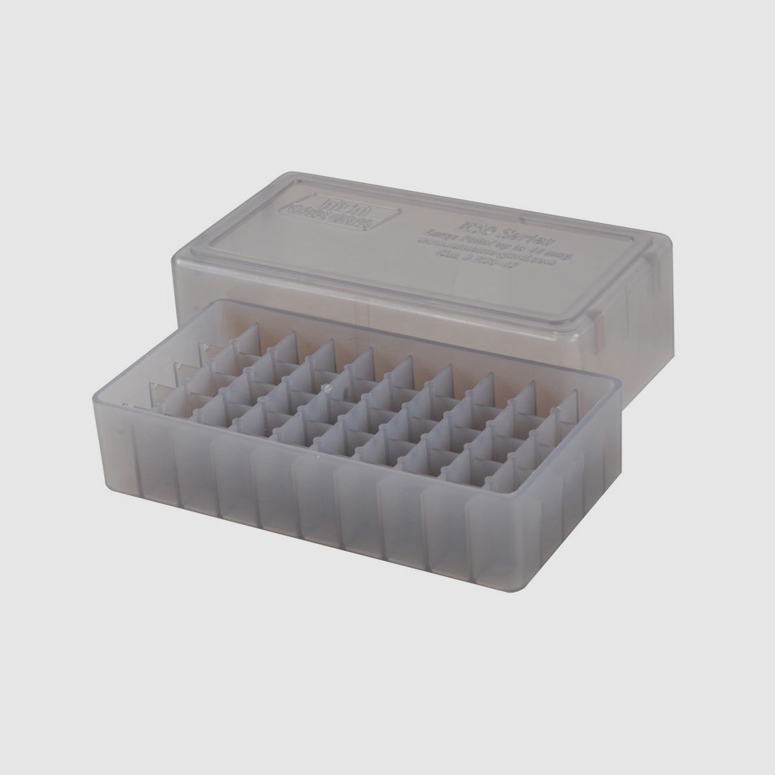 MTM scatola per cartucce E50-45-41 trasparente con coperchio per 50 cartucce .45 e inferiori.