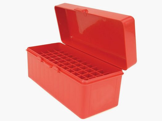 Caja de cartuchos MTM RM-60-30 roja con tapa abatible para 60 cartuchos .22-250 - .308 y otros.