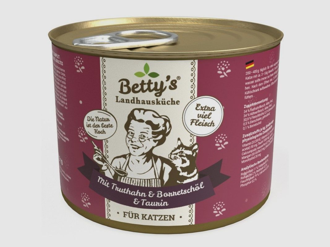 Betty's Landhausküche Katzenfutter Truthahn und Borretschöl 200g