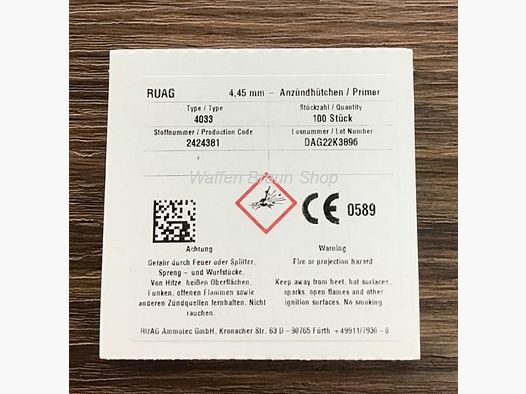 RWS SN Ambosszündhütchen Nr.4033 voor kleinkalibergeweerschoten 4,45