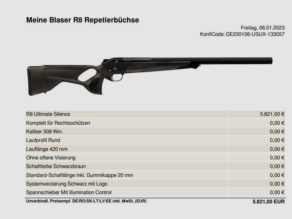 R8 Ultimate Silence / .308 Win.	 Ohne