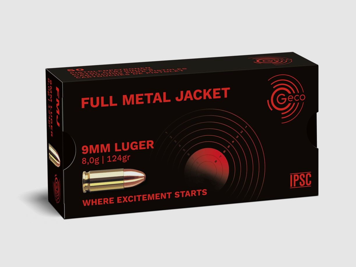 Geco Pistol Cartridges FMJ 9 mm Luger 8 g