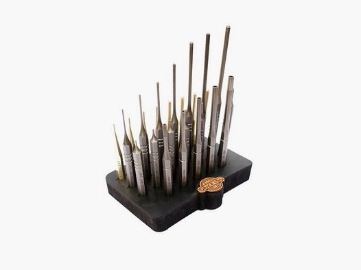 27 steel and brass pins with block