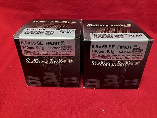 6,5x55 Sellier & Bellot FMJ Vollmantel 9,1 g (100 Schuss / 1 Los) Munition