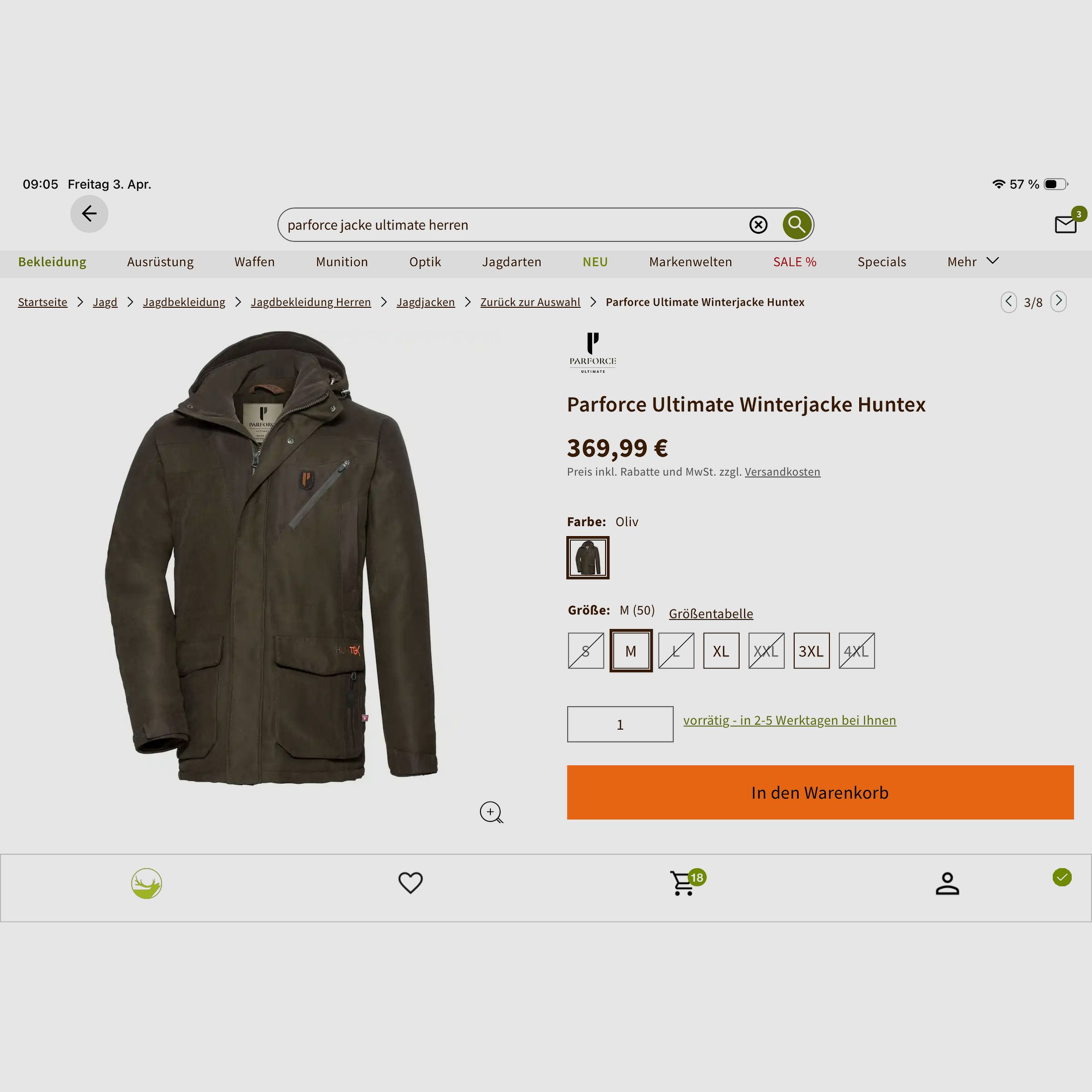 Parforce Ultimate HunTEX Jagd M/L Thermo Winter Jacke Parka