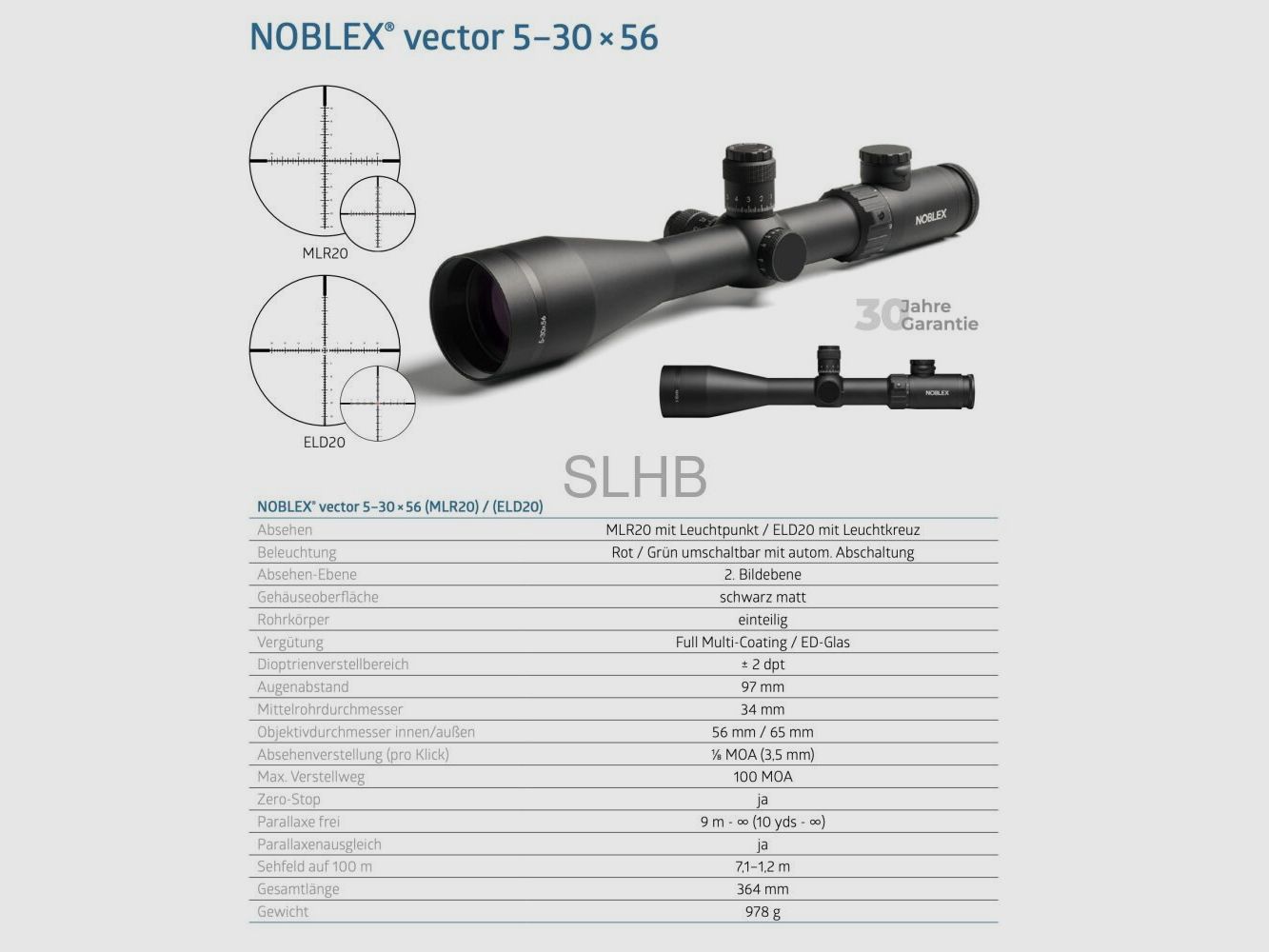 Noblex Serie Vector 5-30x56/ R1/8 MOA Klick MLR20 Absehen - neuwertig - Baugleich Vixen ARTES 5-30x56 