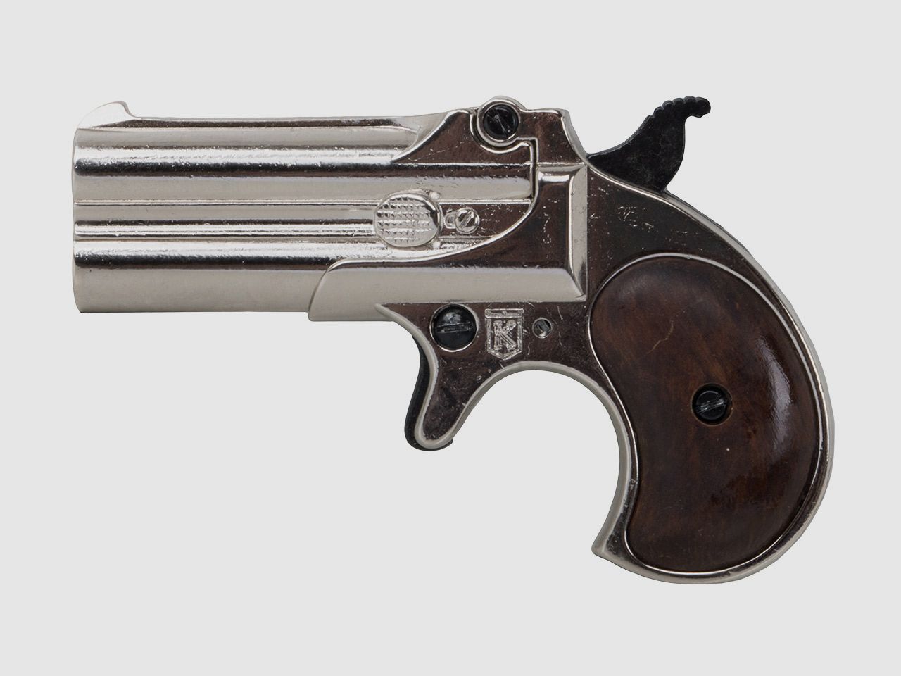 B-Ware Deko Pistole Kolser Derringer 95 USA 1866 Kaliber .41 vernickelt Griffschalen in Holzoptik