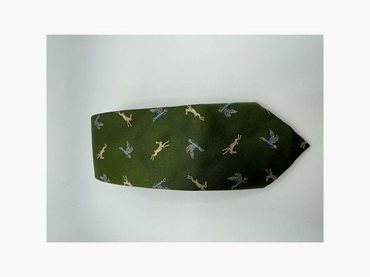 Robert Keyte cravate 100% soie verte motif lapin et canard