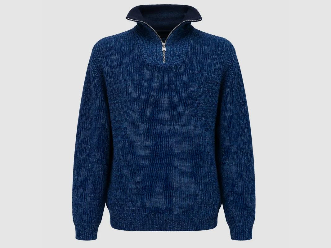 Pull camionneur Herren Stehkragen indigo - Langarm mit Reißverschluss, Bild 2 von 10