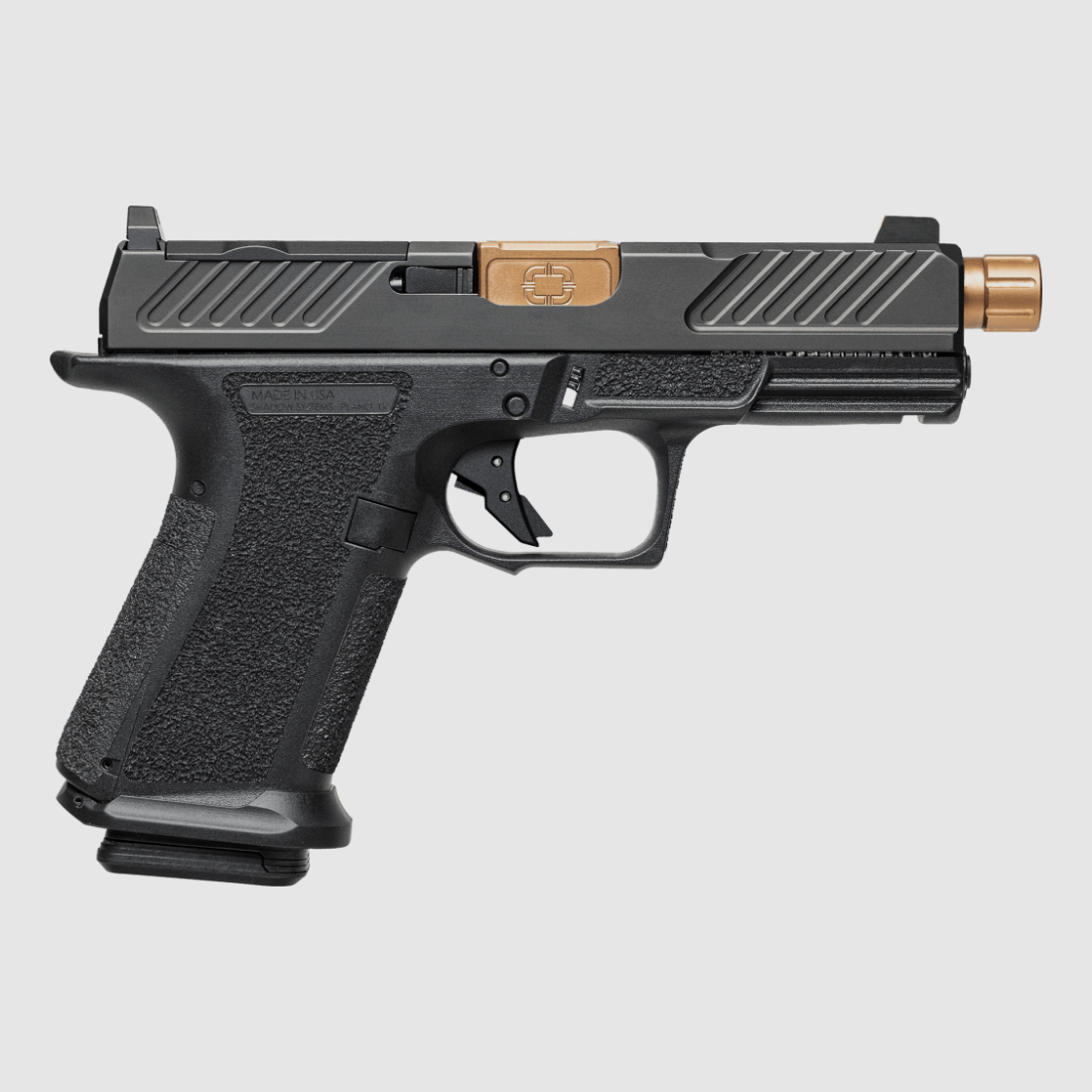 Pistolet Shadow Systems MR920 Combat OR, 9mm Luger, canon flûté de 4.5" bronze (fileté), 15+1