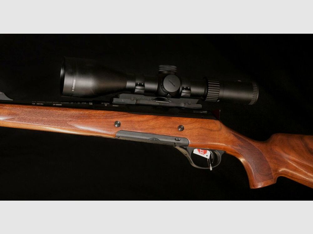 Kompletny zestaw młodego myśliwego z karabinem powtarzalnym z lunetą luksusową, drewno Haenel Jäger 10 Timber Edition, montaż Dentler