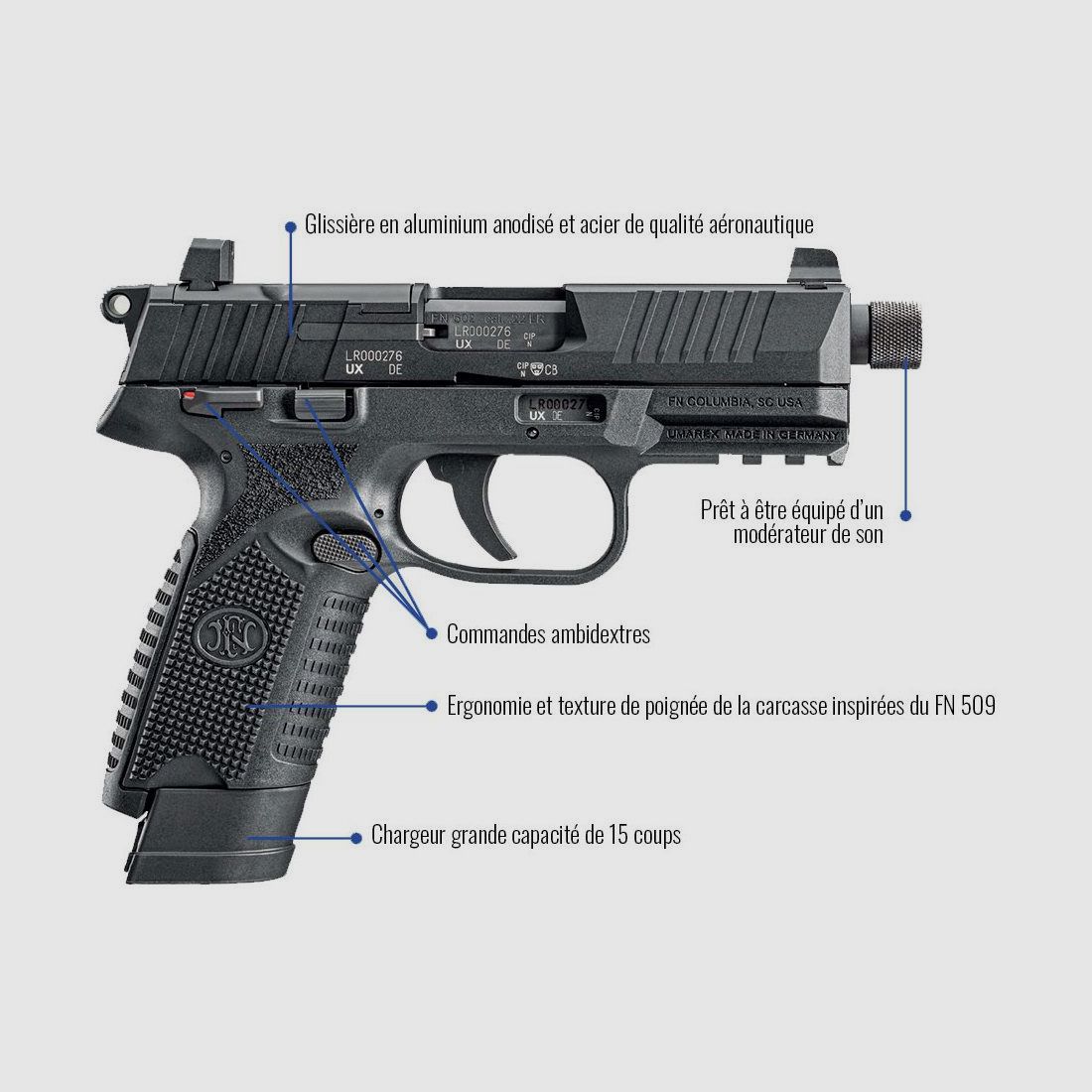 Pistole FN HERSTAL 502 Tactical Schwarz Kal.22LR, Bild 2 von 7