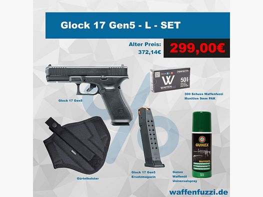 Glock 17 Gen5 schreckschusspistoolset "L" kaliber 9mm PAK