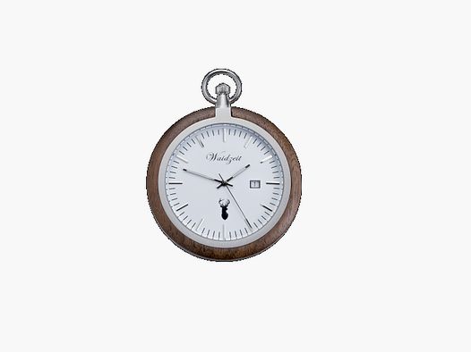 Taschenuhr Zeitlos (weiß) aus Walnussholz mit Kette