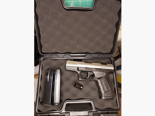 Walther P99 pistolet à blanc 9mm P.A.K. bicolore nickel (PTB 762) P 99 avec 2 chargeurs