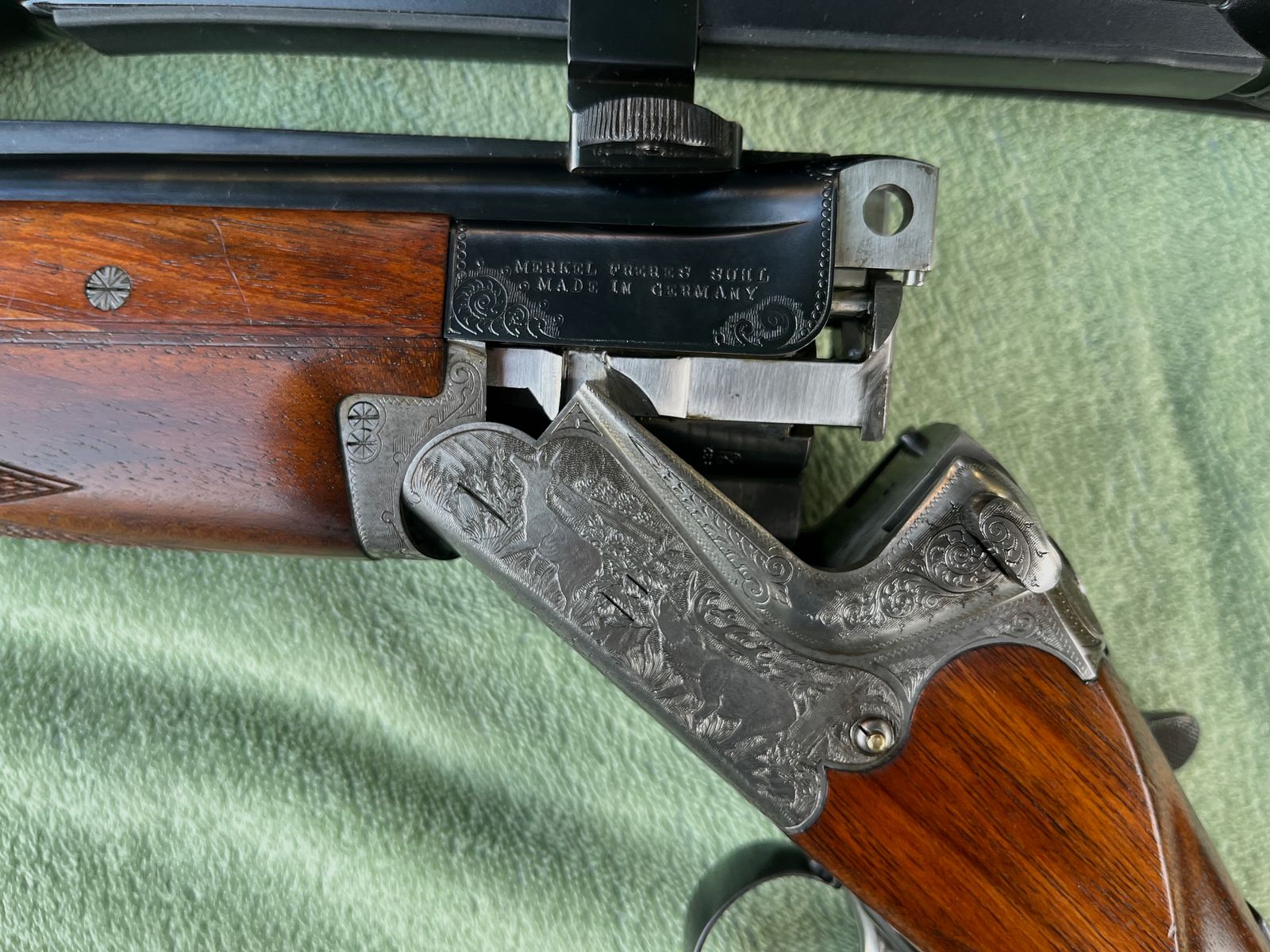 Bockbüchsflinte MERKEL Suhl BBF 7x65R 20/76 Swarovski 3-12x50 Z4i come nuova, rara