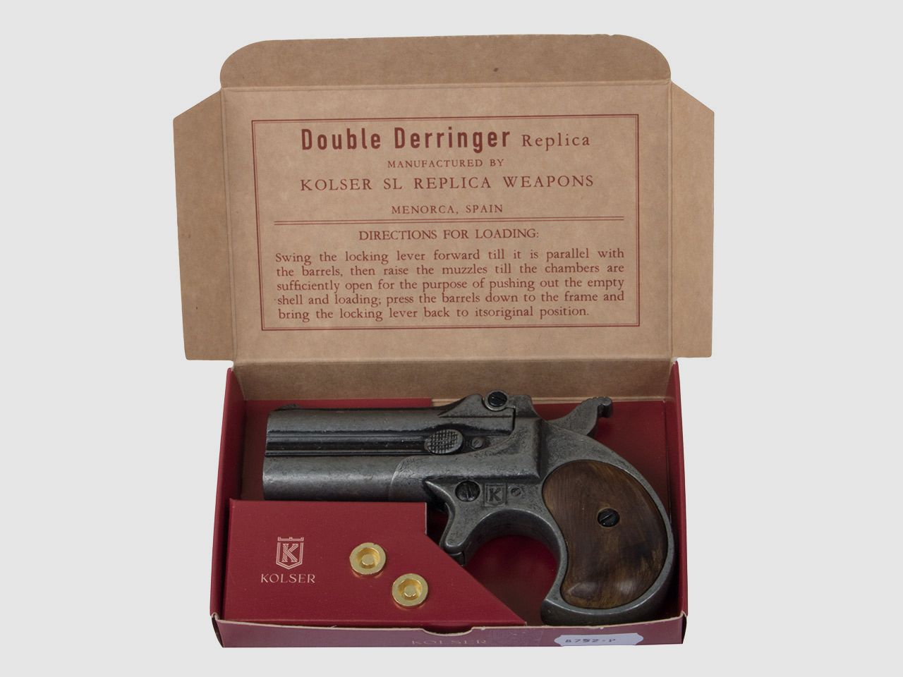 Deko Pistole Kolser Derringer 95 USA 1866 Kaliber .41 altgrau Griffschalen in Holzoptik