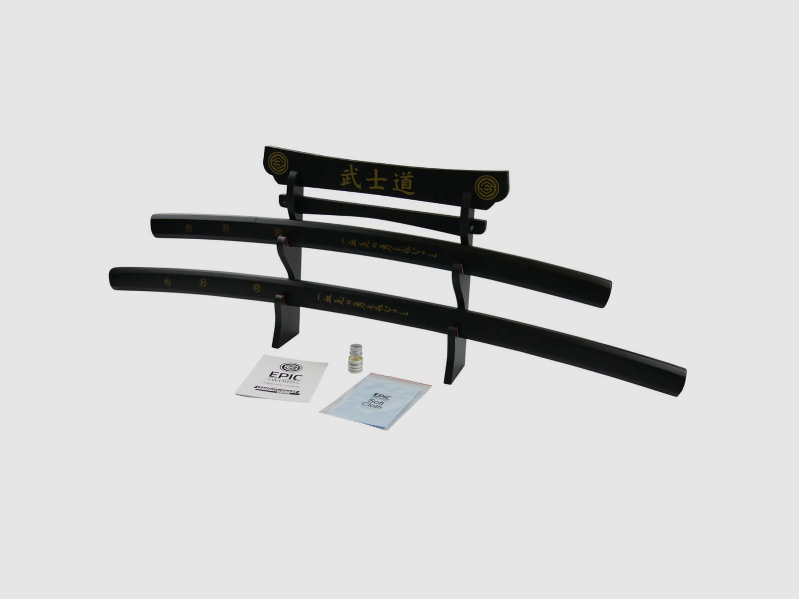 Epic Swords Katana Wakizashi Black Aikuchi Daisho Schwertpaar mit Schwertstnder und Zubehr