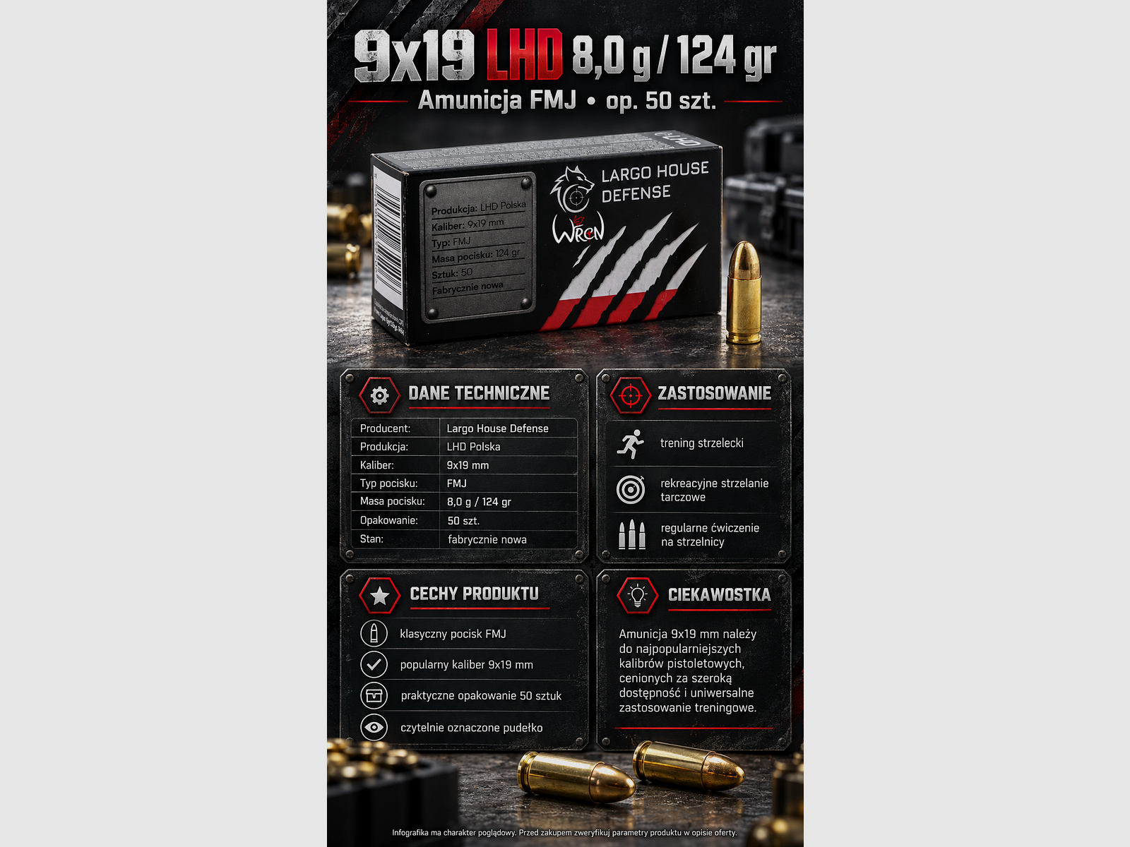 9x19 LHD 8,0 g/124 gr verpakking van 50 stuks, afbeelding 2 van 3
