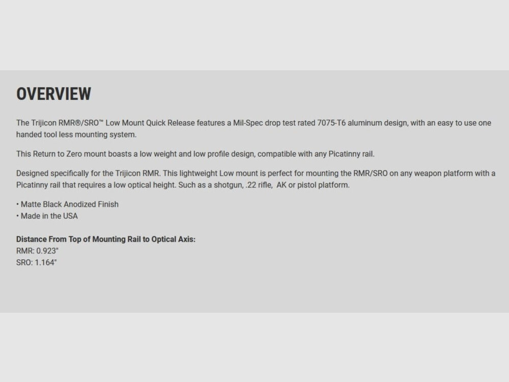 Trijicon RMR/SRO Montaggio Rapido Pic Basso
