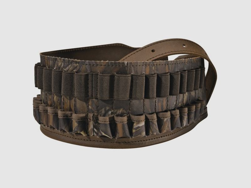 Large Game Cartridge Belt Leather and Fabric Camo 20 Cartridges