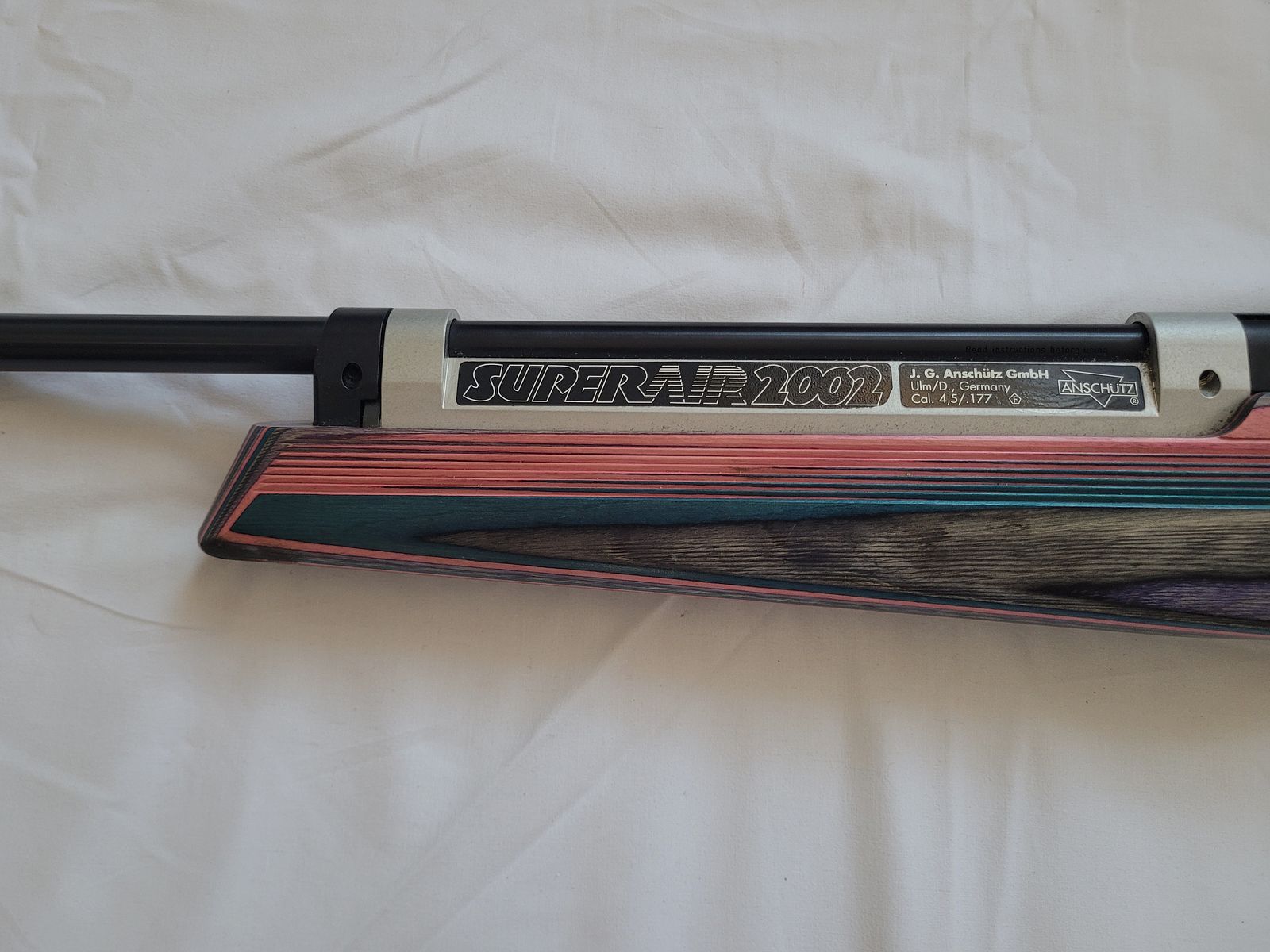 ANSCHÜTZ SUPERAIR 2002, KOLOROWY STOCK WARSTWOWY, 4,5 MM DIABOLO, Z POKROWCEM NA KARABIN, zdjęcie 4 z 6