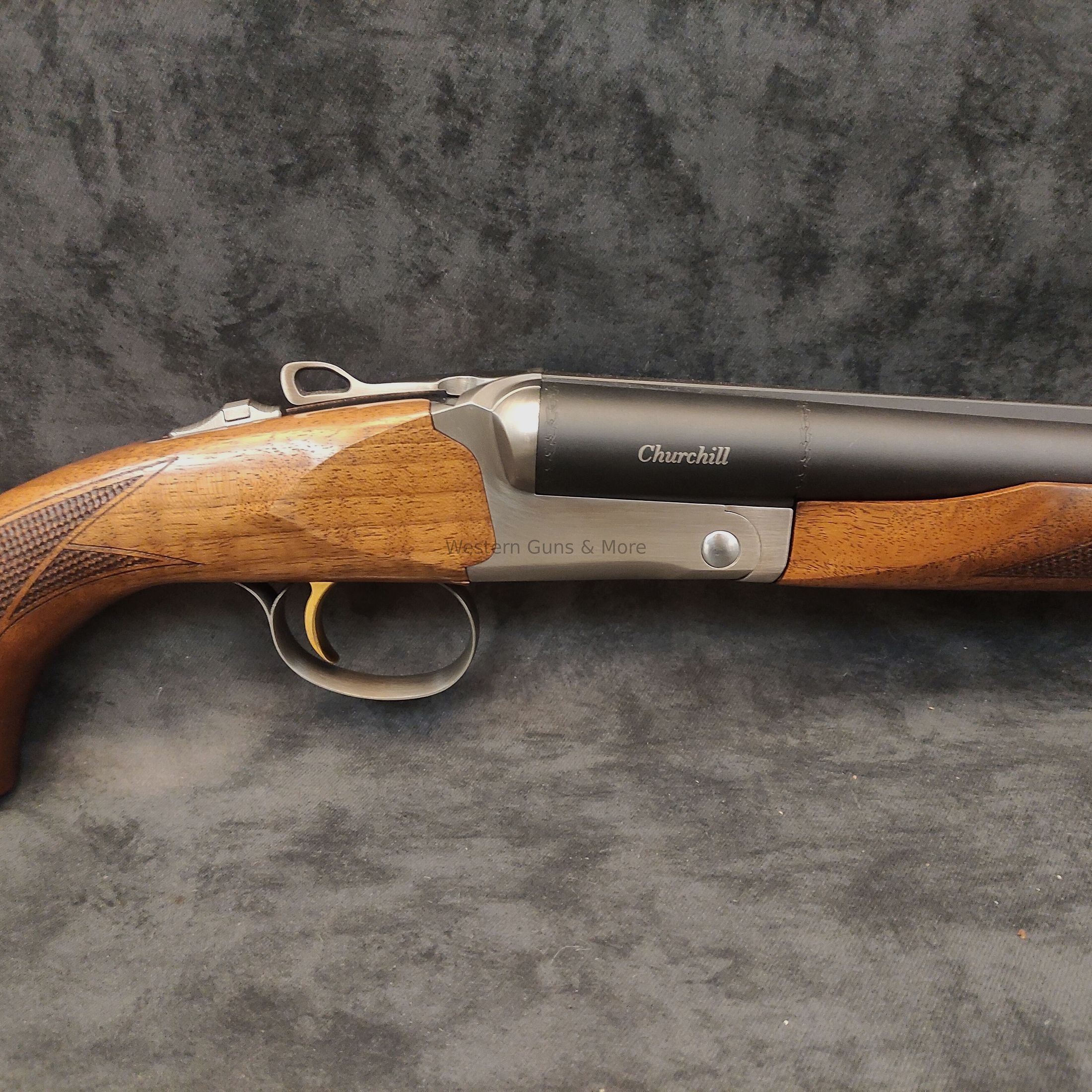 Escopeta de doble cañón AKKAR Churchill 512 plateada cal. 12/76 "Coachgun"