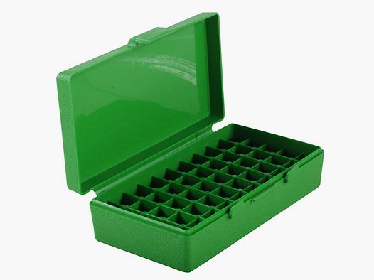 MTM scatola per cartucce P50-45-10 verde con coperchio a ribalta per 50 cartucce .45 ACP e altre.
