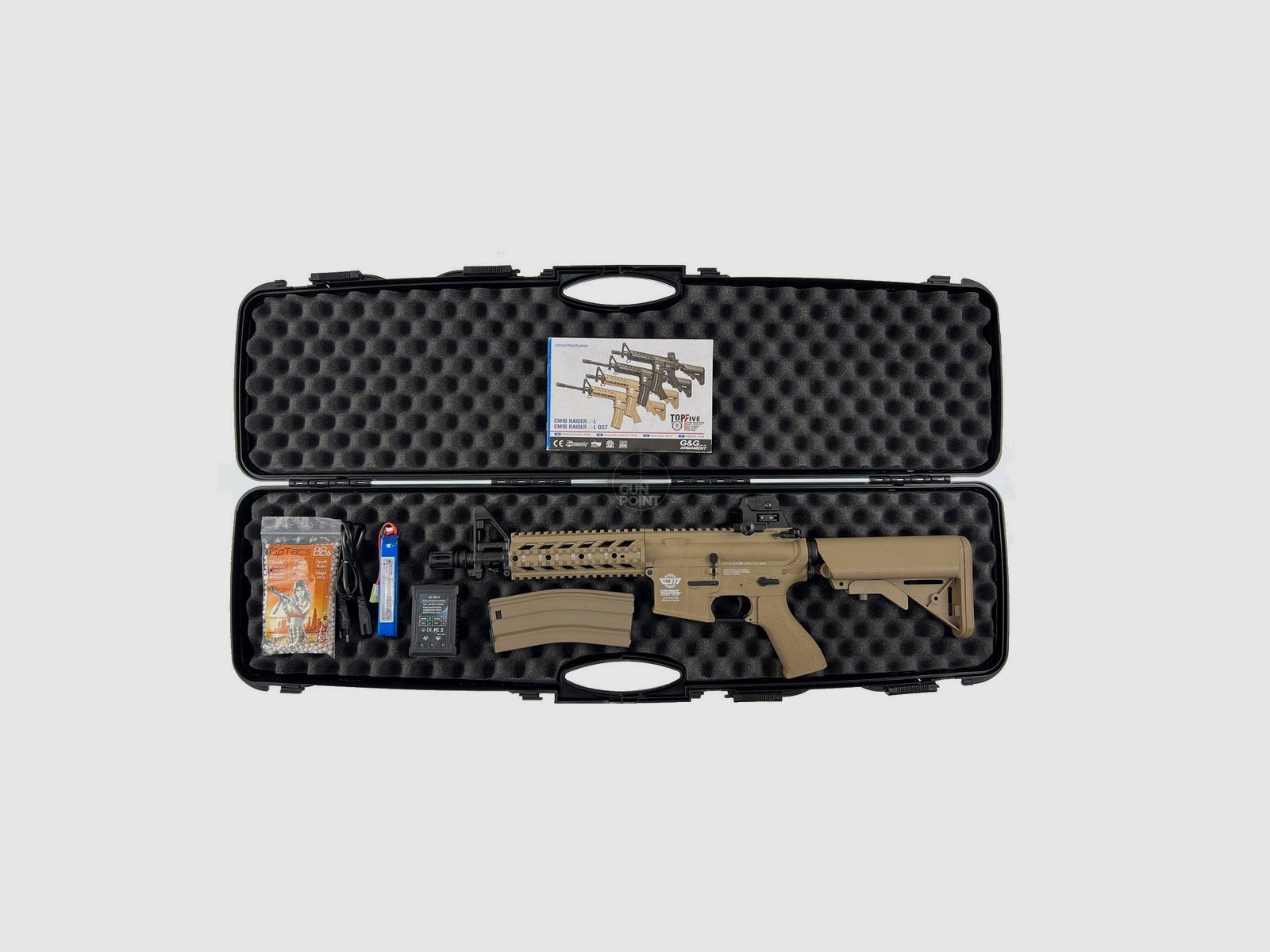 Softair - Gewehr - G&G M4 CM16 Raider im Set mit Koffer - ab 14, unter 0,5 Joule Desert