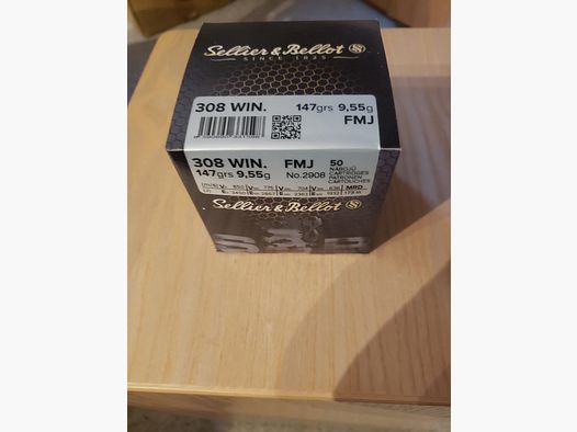 Sellier & Bellot FMJ .308win - 147 gr / 9,55 g munizione da allenamento, solo ritiro