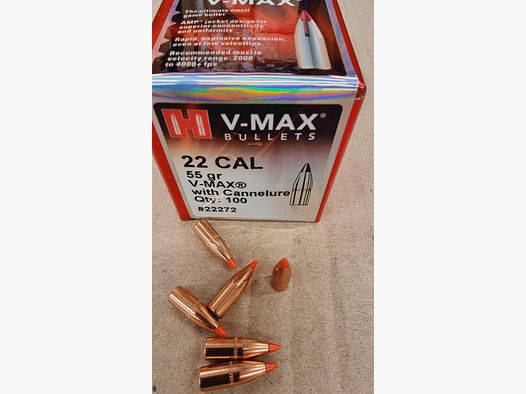 .22/.224-55grs V-Max Hornady Geschosse 100 Stk. No. 22272