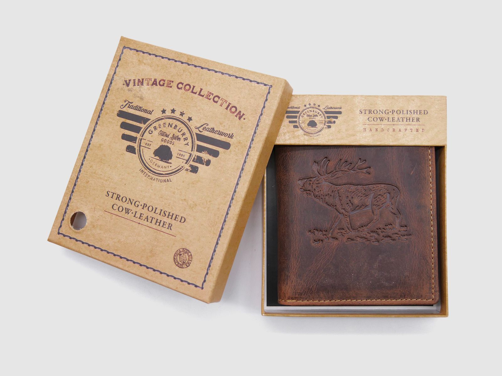 Greenburry Leder Geldbörse braun Vintage Animal Collection Royal Stag Hirsch 1701-stag-25