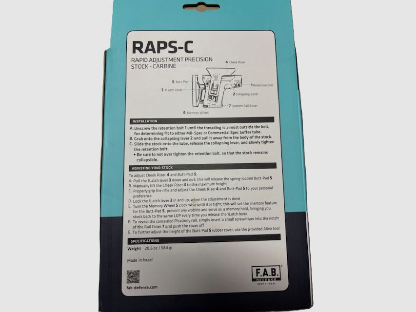 FAB Defense RAPS-C – Sniper precision stock (Collapsible) - NEW & unopened
