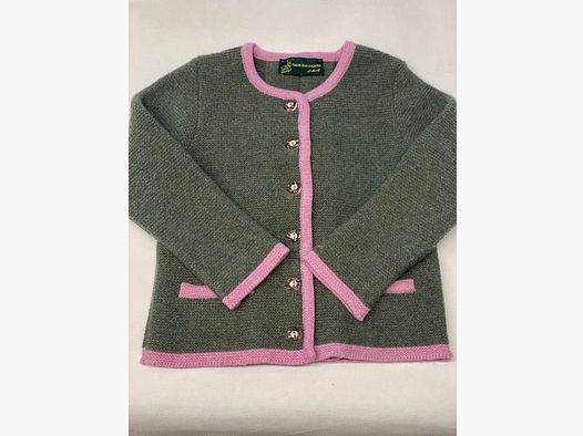 Cardigan pour enfants avec pli en laine mérinos vert sauge/rose