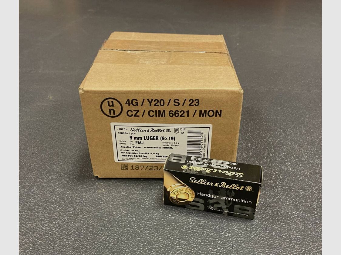 Sellier & Bellot 9mm Para S&B 124 FMJ / Full Metal Jacket - 1000 pieces