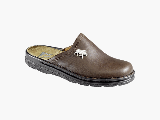 Pantoufle en cuir avec motif de sanglier, marron
