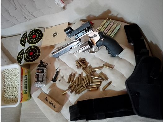 Dan Wesson co2 Revólver 6mm Set 31 cartuchos Red dot Visor Funda + muchas bb's Bolas de cerámica Tracer Bolas de acero