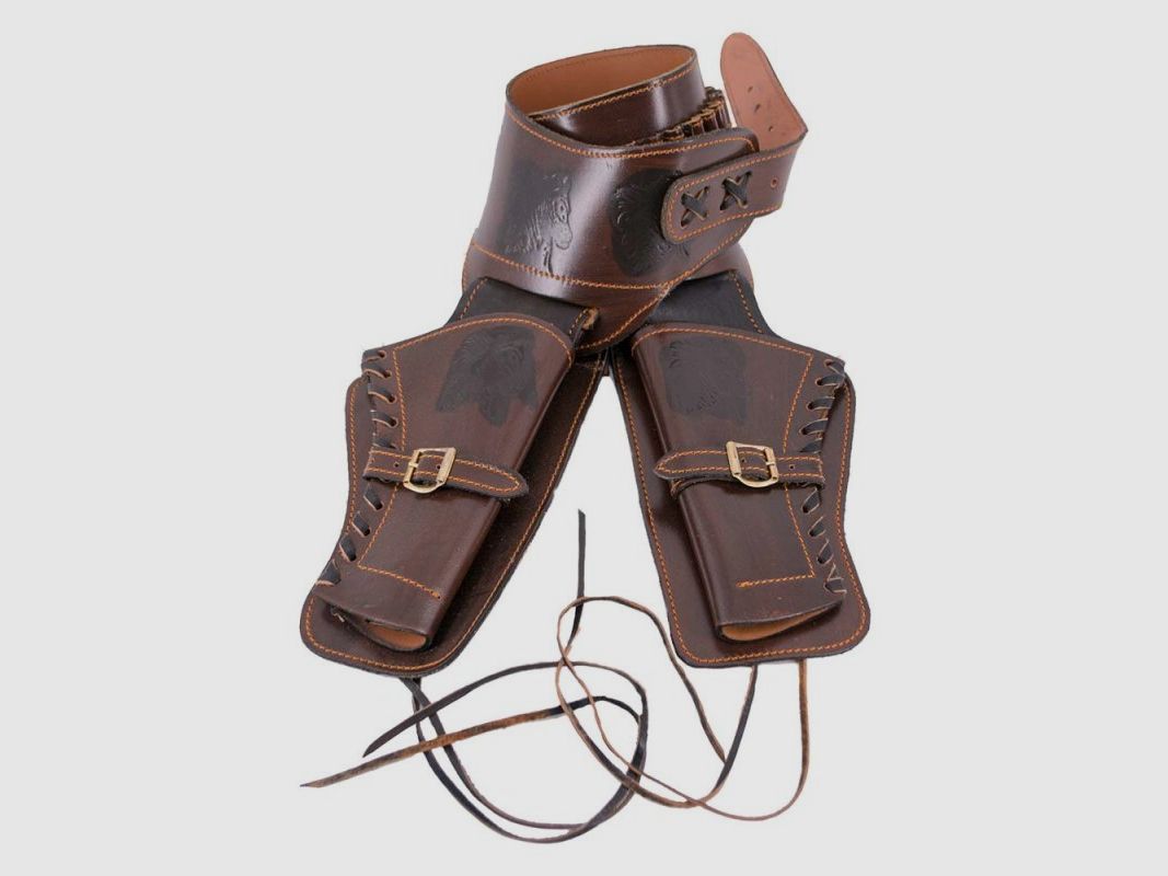 Cinturón de revólver western con doble funda de cuero