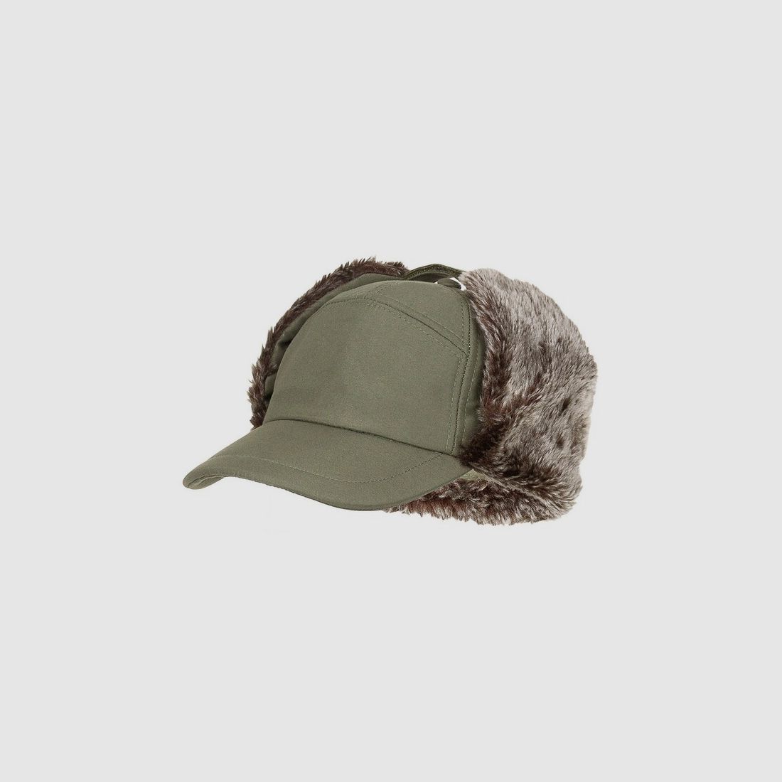 Winter Cap / Mütze "Trapper" mit Ohrenklappen + Kunstfell - Unigröße - Oliv