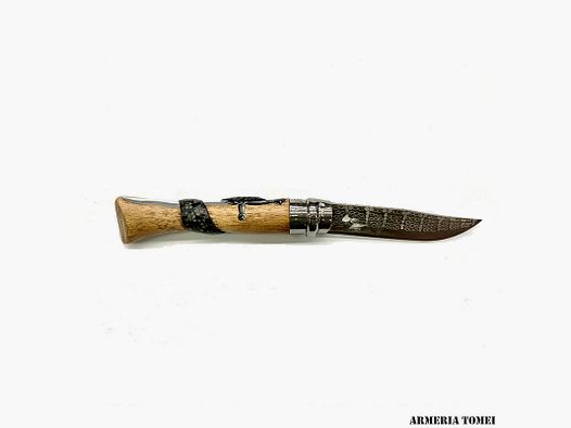 COLTELLO – OPINEL – N.9 CARBONIO CON DISEGNO – SPADA E SERPENTE – REALIZZATO A MANO