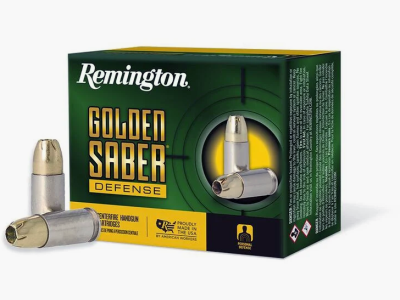 Remington Munitions de Pistolet 9 x 19 8,00g Laiton Chemisé Hollow Point Golden Saber Defense