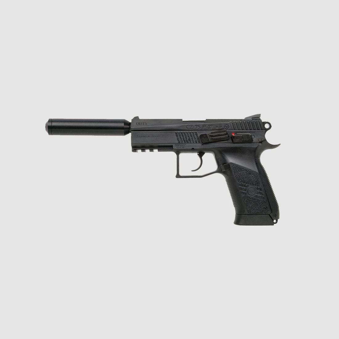 CO2 Pistole CZ 75 P-07 Duty Blow Back schwarz Metallschlitten Kaliber 4,5 mm BB (P18)+ SchalldĂ¤mpfer Adapter