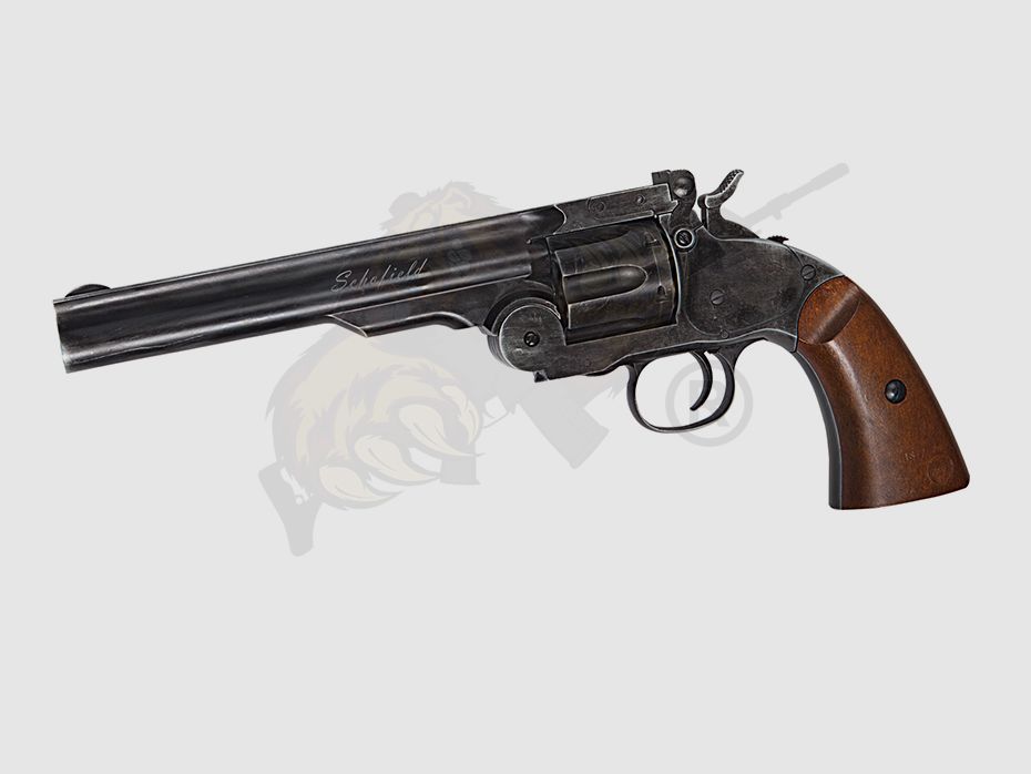 Schofield 6"- Aging BK & Wooden Grip Airsoft Revolver -F-