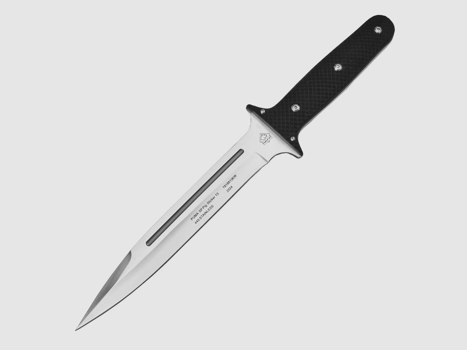 PUMA XP pig sticker 13, Abfangmesser, Pakkaholz schwarz mit Fischhaut, Kydex Scheide