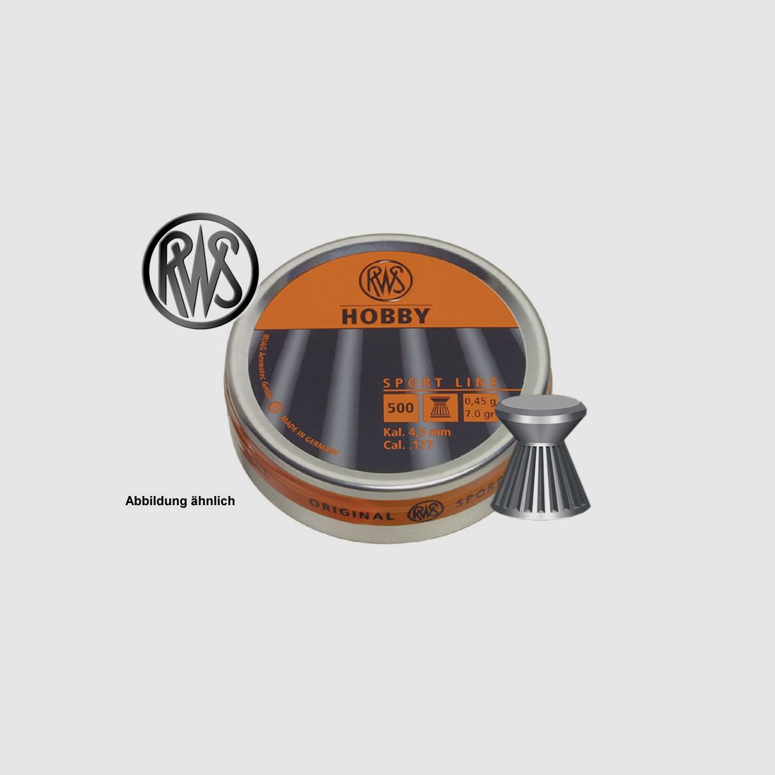 Diabolo RWS Hobby, Flachkopf, geriffelt, Kaliber 4,5 mm, 0,45 g, 500 StĂĽck